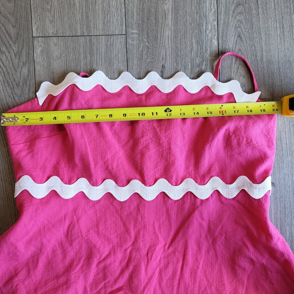 Pink White Ric Rac Scalloped Midi Dress Spaghetti Strap Smocked Boho Size XL - Picture 11 of 13